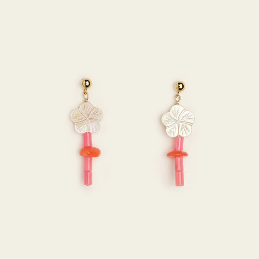 Pink Coral Flower Earrings - Gold Filled