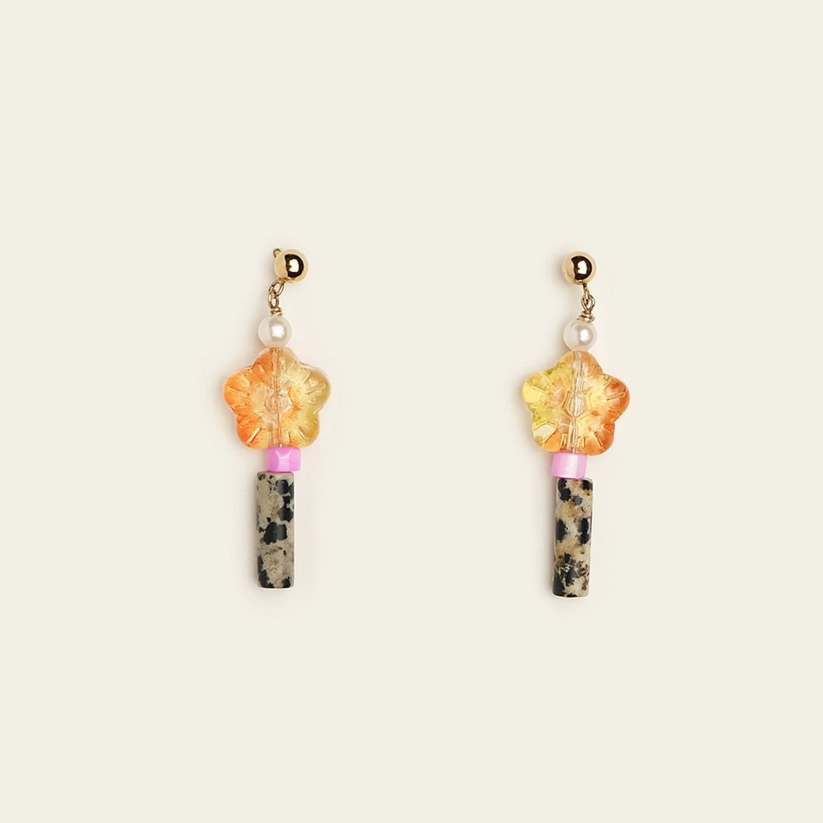 Dalmatian Jasp Flower Earrings - Gold Filled