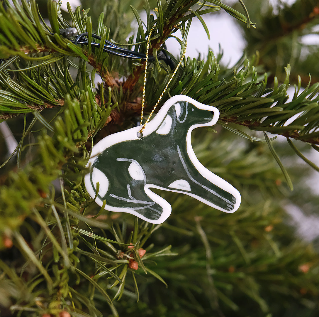 Christmas Porcelain Ornament Green Dog