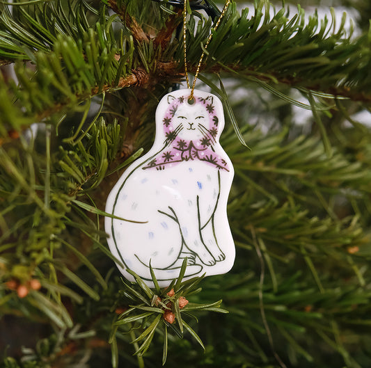 Christmas Porcelain Ornament Pink Batik Cat