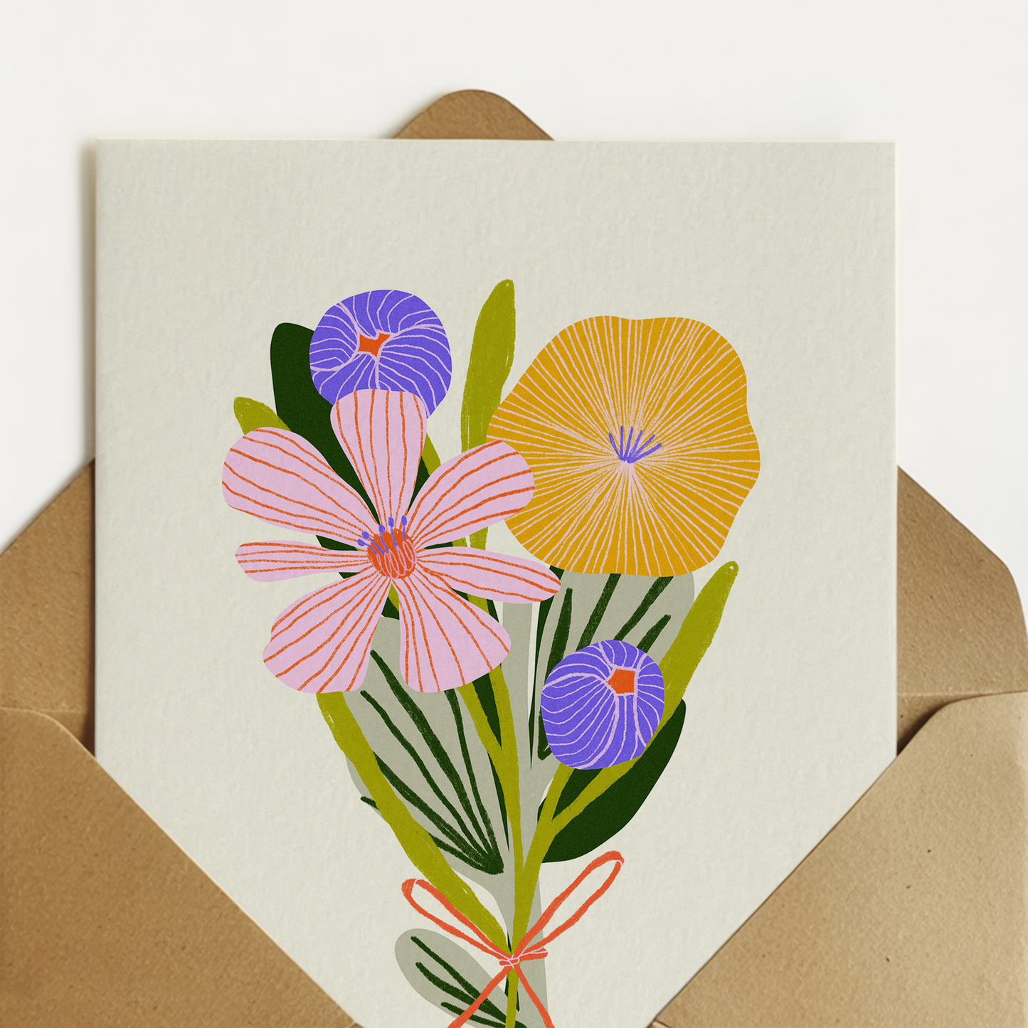 Happy Birthday - Flower Bouquet - Greeting Card & Envelope