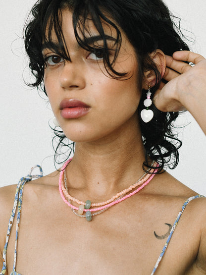 Pink Beads & Yellow Quartz Necklace