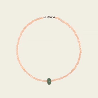 Peach Beads & Green Aventurine Necklace